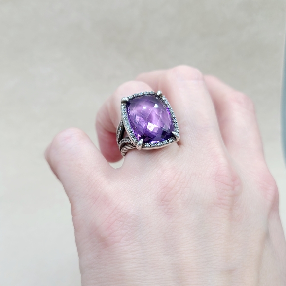 David Yurman Chatelaine Elongated Ring With Amethyst And Diamonds - Picture 8 of 13